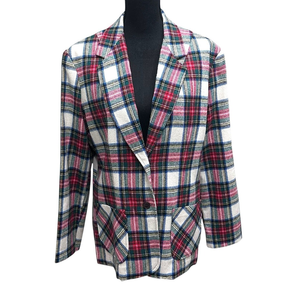 Vintage Tartan Plaid Relaxed Fit Oversized Blazer Jacket‎ Coat Women's 14 Large